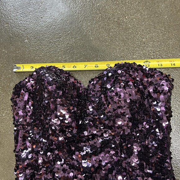 Mori Lee Dress Womens 0 Purple Sequin Strapless Sweetheart Mini‎ Party Cocktail - Picture 6 of 7